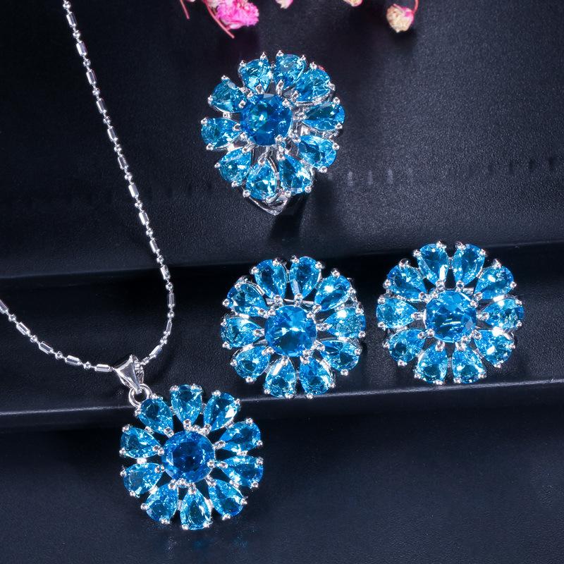 Ki0018 Jewelry Bridal Jewelry Set Zircon Necklace Earrings Ring Set
