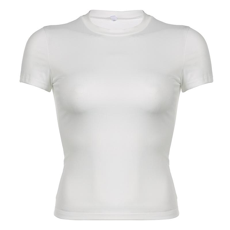 

Women s 2023 Solid Color Short-Sleeve Elastic Round Neck Top Large білий