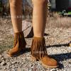2025 direct sales European and American large-size foreign trade round head fringed fashion short boots women's autumn and winter fashion boots