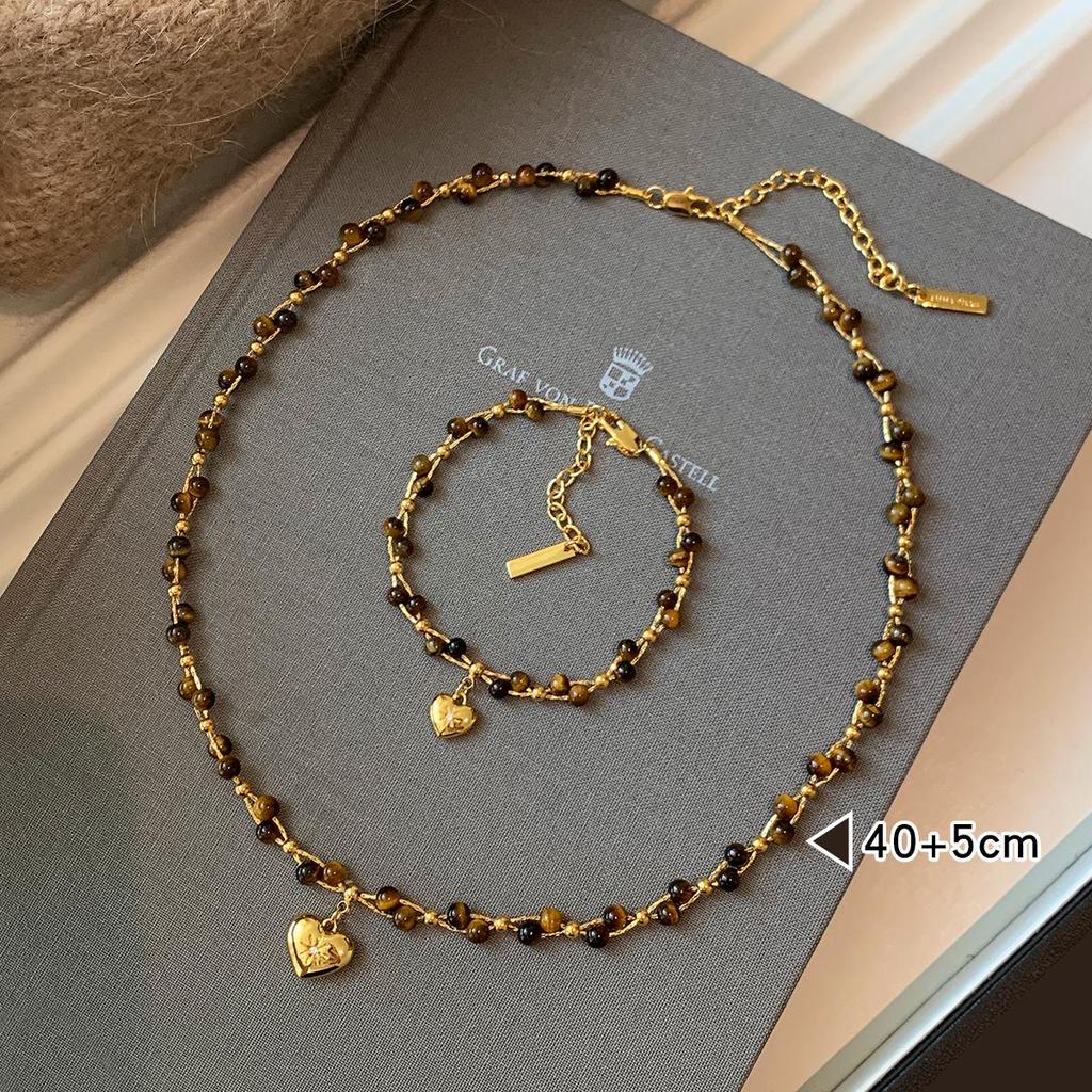 Gold-Plated Tiger Eye Beaded Necklace - Retro Y2K Clavicle Chain, High-End Versatile Jewelry