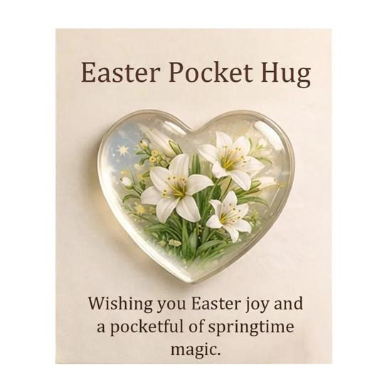 Easter Pocket Hug with Greeting Card Love Heart Shape Bunny Egg Sheep Flower Pocket Hug Token Holiday Party Keepsake Gift