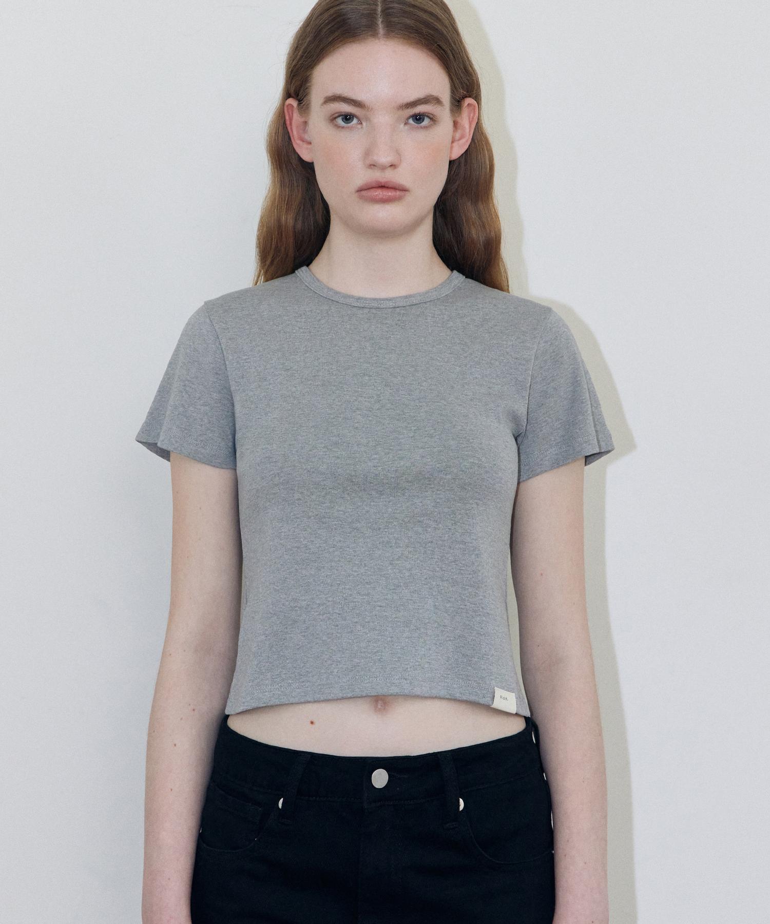 Lady Volume Ridi Cotton Crop T-Shirt (Gray) Gray/S