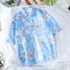 Men Tees Hawaiian Shirt Beach Print Tee Plus Size Loose Overshirt Half Sleeve Retro Clothes Casual Male Undies Button Up Top Summer