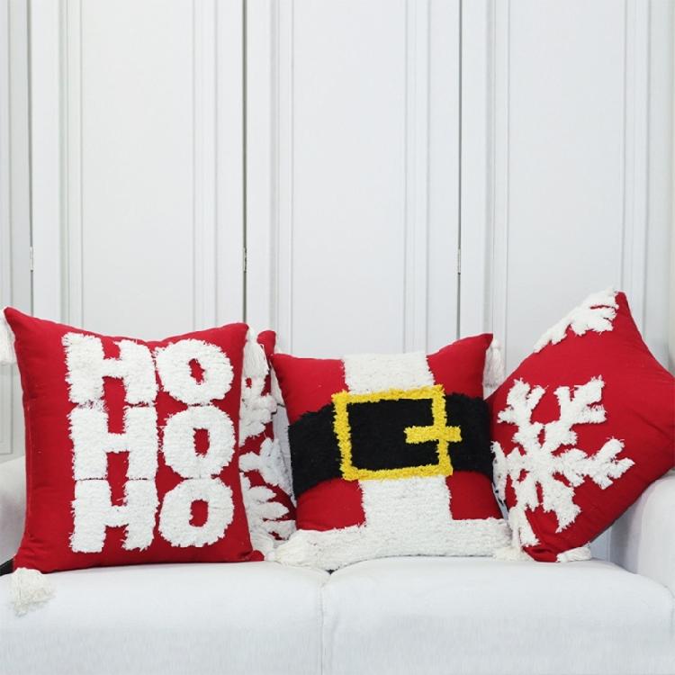 Christmas Tufed Pillow Cover Cotton Embroidered Couch Living Room Bedroom