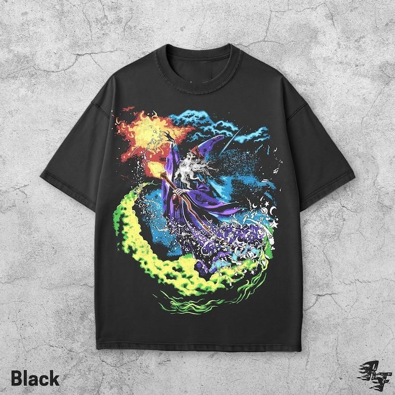 Fantasy Wizard Vintage 90s TShirt Retro Sorcerer Magic Spell Shirt Size S3XL Unisex T-Shirt XXL
