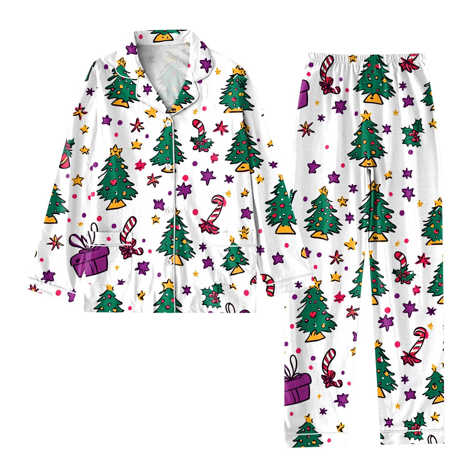 

Детский рождественский костюм из 2 предметов с принтом, топ с длинными рукавами и застежкой на пуговицы, широкие брюки, комплект пижамы, домашний повседневный костюм 12 фиолетовый