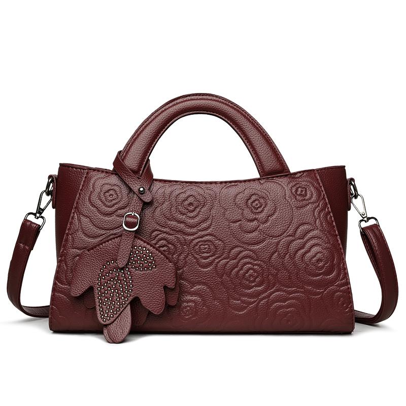 Elegant Embossed Flower Design Faux Leather Tote Bag with Adjustable Shoulder Strap