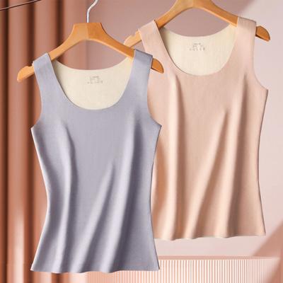 Autumn Winter Velvet Thermal Vest U-neck Sleeveless Tank Top Solid Color Seamless Warm Underwear Bottoming Tops EMA