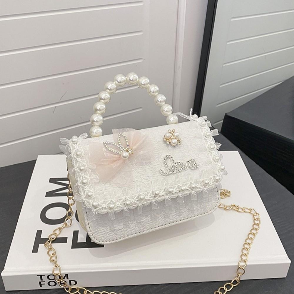 Cute Pearl Lace Children s Crossbody Bag Princess Adjustable Girl Shoulder Bag Lightweight Handbag белый