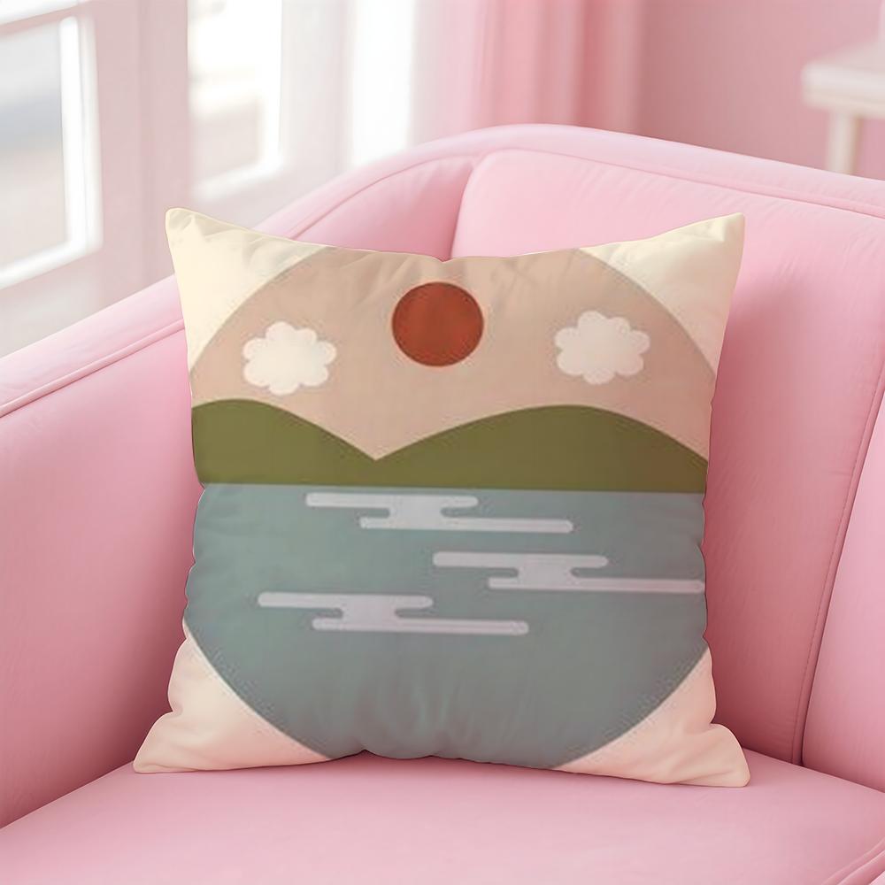 Classic Sunrise Cartoon Cushion Cover Linen Pillowcase Cover Soft Decor for Sofa Home Room