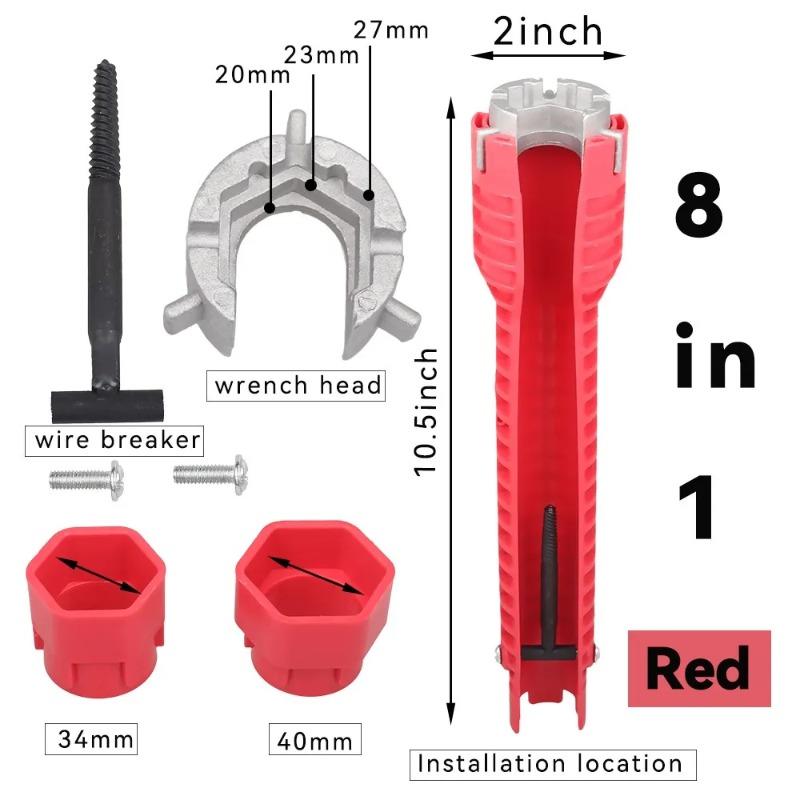 8 IN 1 Sink Faucet Wrench Plumbing Repair Tool Handle Double Head Wrench Spanner Tool Installer Ratchet Wrench Set for Bathroom 5 IN 1