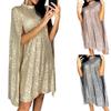 Women's Fashion Sexy Stand Collar Sequin Loose Cloak Sleeve Dress