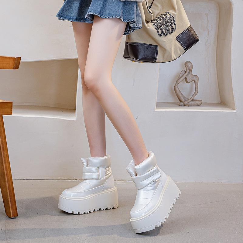 Women's Magic Tape Platform Snow Boots - 2025 Autumn/Winter Collection, Warm Round Toe Cotton Boots with Thick Sole.
