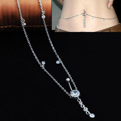 Modny łańcuszek na talię z kryształkami i cyrkoniami, wiszący pręcik, kolczyk do pępka, pręcik, biżuteria do piercingu ciała