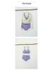 Women's Purple Long-Sleeve Three-Piece Swimsuit Set - High-Waisted, Slimming, Sun-Protective, Split Design.