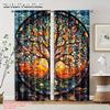 Flat Printing Curtain Stained Glass Tree Life Polyester Without Electricity Festive Wall Decor Home Party Curtains Set Of 2 Made
