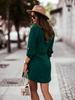 Autumn/Winter Solid Color Waist-Tie Button Roll-Up Sleeve Dress