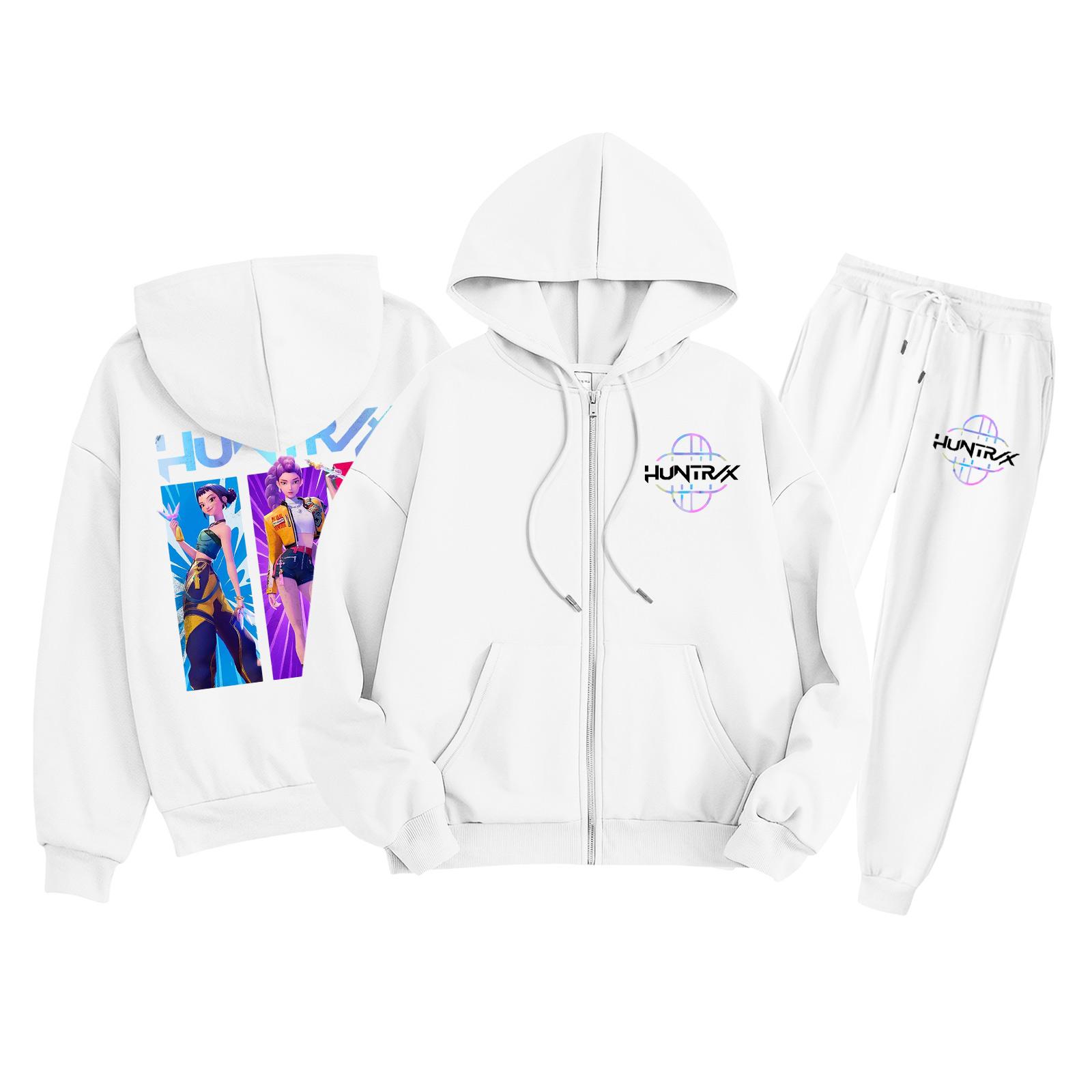 

Детская мода Толстовка с длинным рукавом, на молнии, с капюшоном, спортивные штаны с принтом, комплект толстовки с карманами 110 белый