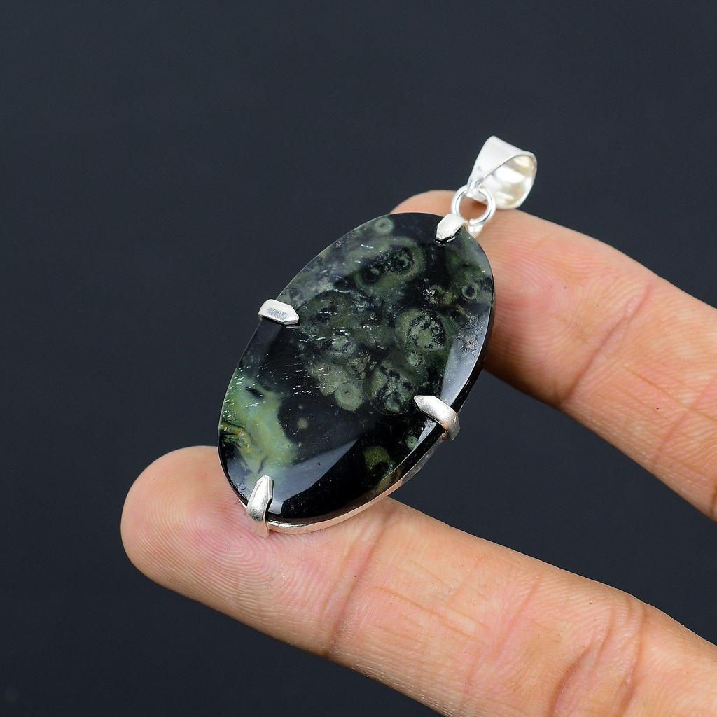 Kambaba Jasper Stone Sterling Silver Wife Bezel Birthday Wedding Pendant Jewelry