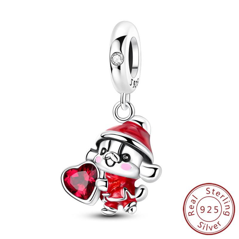 Original Copper Charm Bead Balloon Poodle Cute Puppy Heart Charm Fit Bracelet Bangle Pendant Women Diy Jewelry Gift