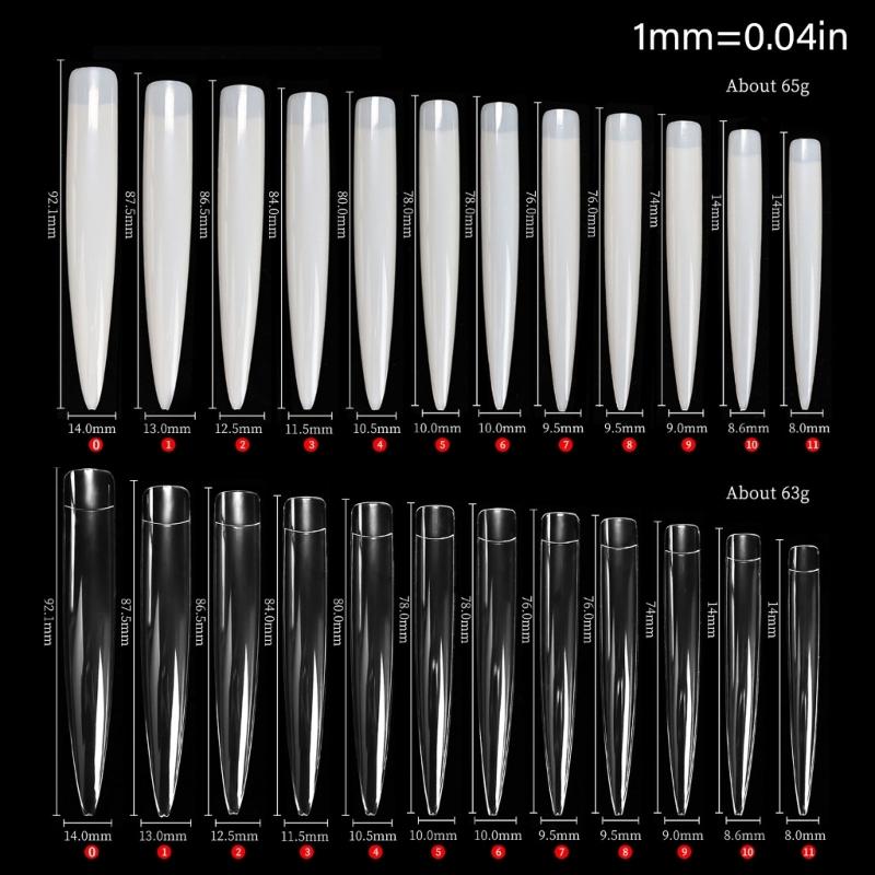 120pcs Long Fake NailsFull Coverage Clear Nail Tips for Nail Art Manicure Practice in Various Sizes Easy Application