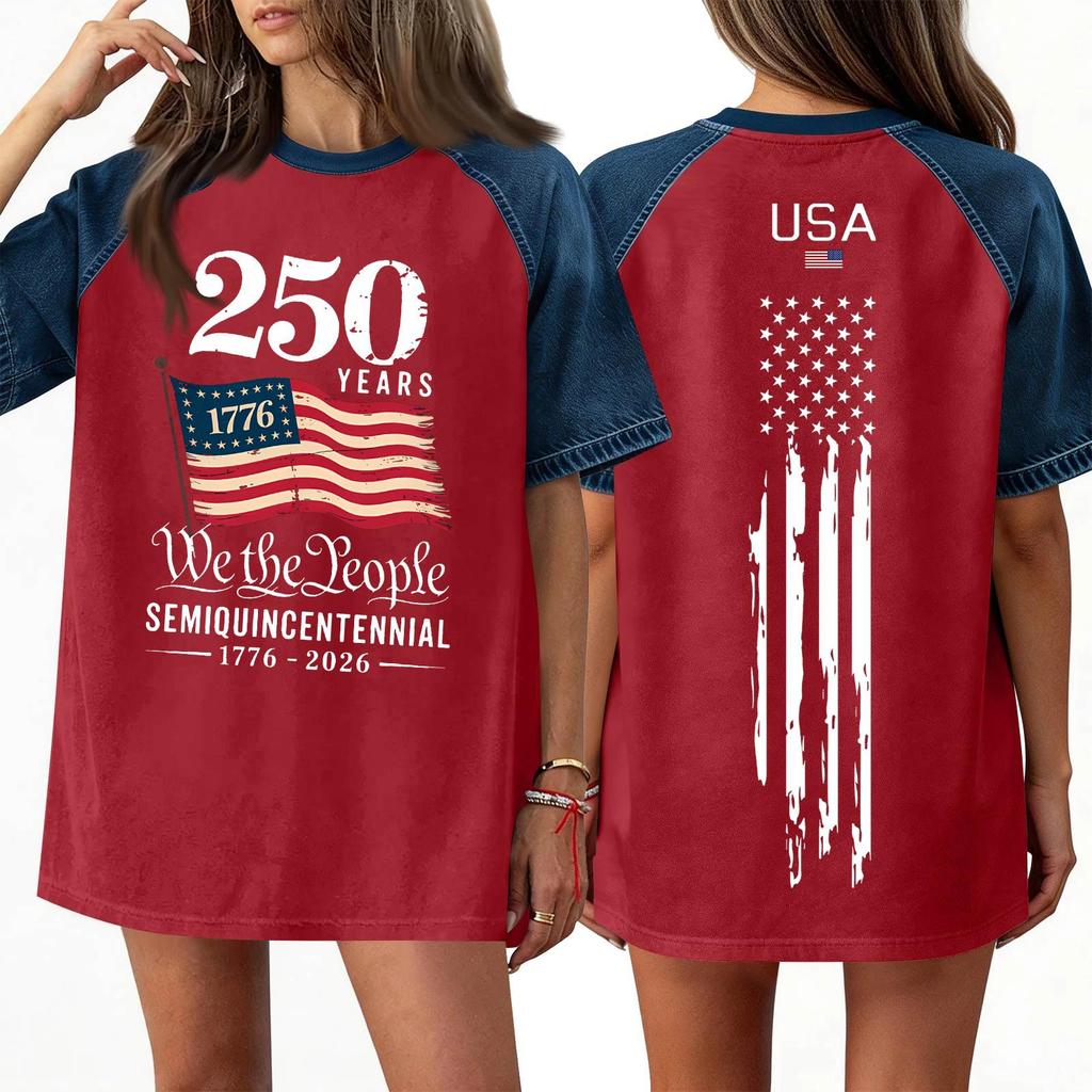 Women's Denim Patchwork Top, Casual Short-sleeved Comfortable T-shirt, Fashionable For Spring And Summer.