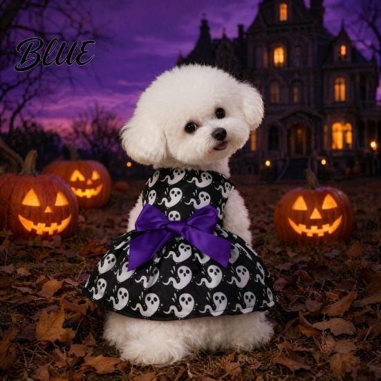 Dog Dress With Bow Halloween Pet Dress Pumpkin Ghost Bat Print Sleeveless Costume for Hair-free Clothing Small Medium Dogs Cute Outfit Festival