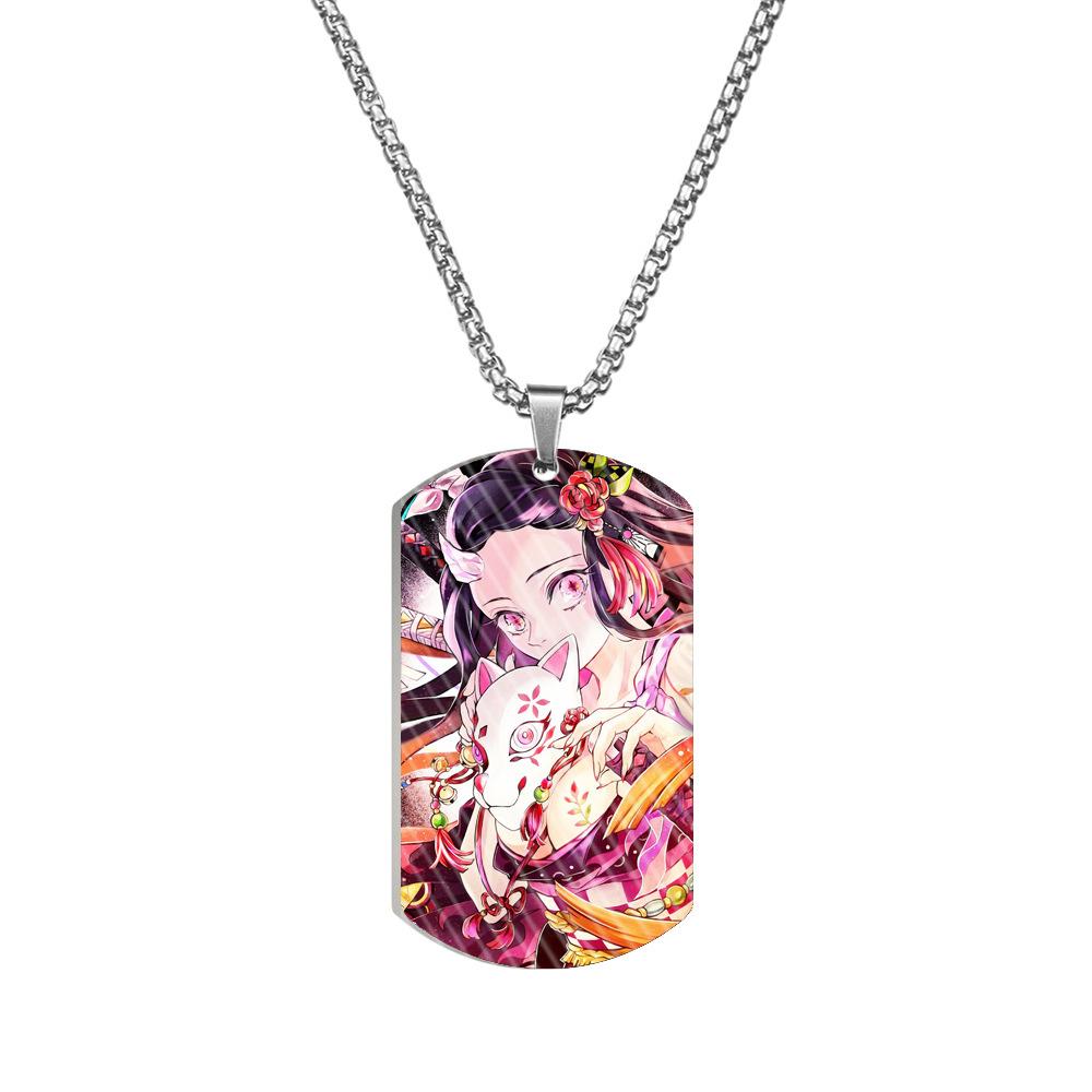 Demon Slayer Kimetsu No Yaiba Tanjiro Nezuko Stainless Steel Color Printed Dog Tag Necklace Anime Cosplay Accessory Gift For