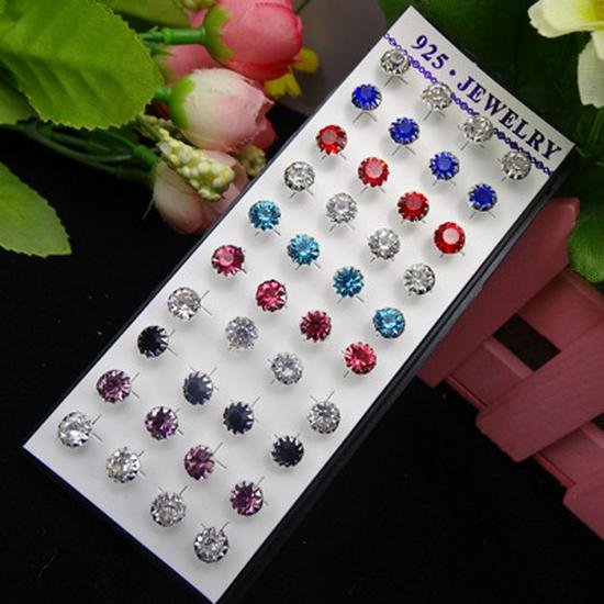 Boxed Set: 20 Pairs of 925 Silver-Plated Korean Earrings with Diamond Clips & Various Specifications