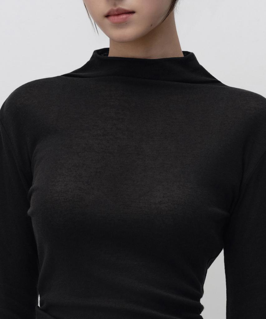 MUSINSA STANDARD WOMAN Women'S Sheer Wool Tencel Turtleneck Long Sleeve T-Shirt [Black]