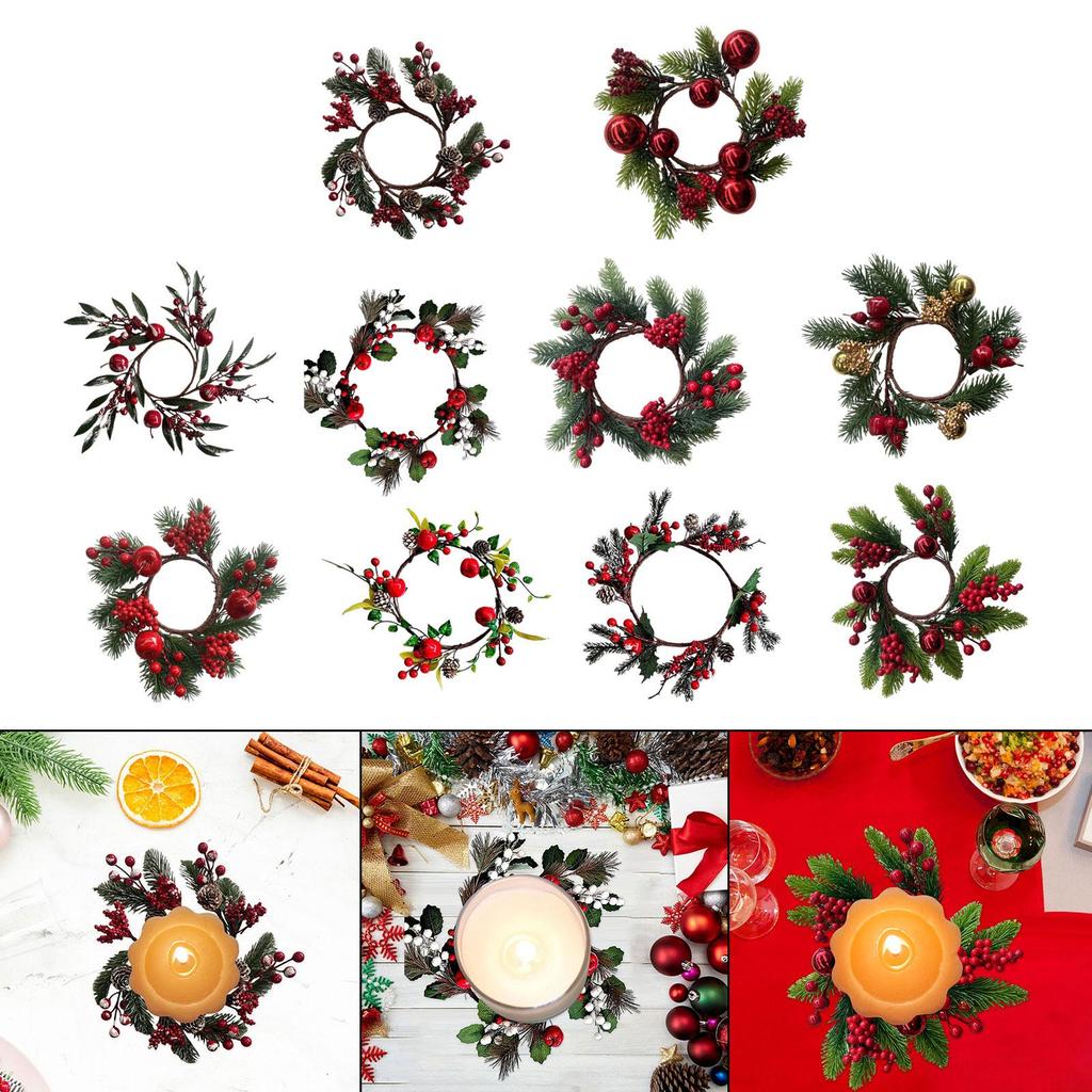 Christmas Candle Ring Seasonal Decors Handcrafted Decorative Realistic Garland Decoration for Seasonal Parties Holiday Decor