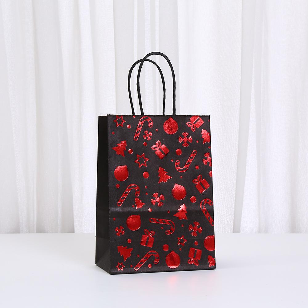 12/30pcs Christmas Black Red Foil Paper Tote Bags Reusable Gift Favor Bags for Holiday Packaging Candy Cookies Retail Party