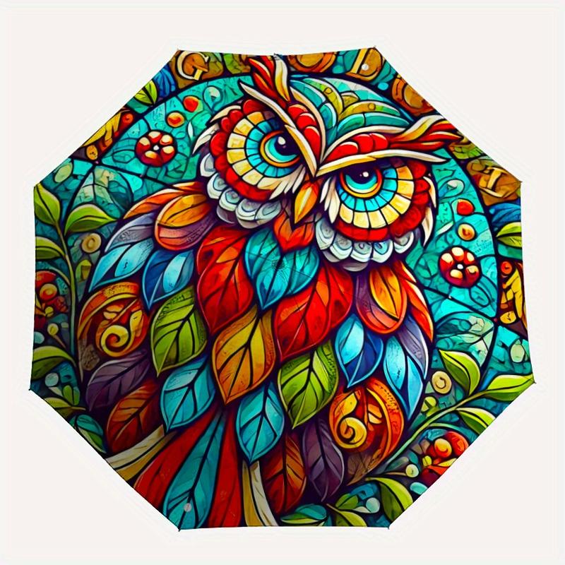 1pc Colorful Owl Pattern Automatic Opening and Closing Umbrella - Lightweight 3-Fold Design, Suitable for Fans, Travel, Daily Use - Official Prod