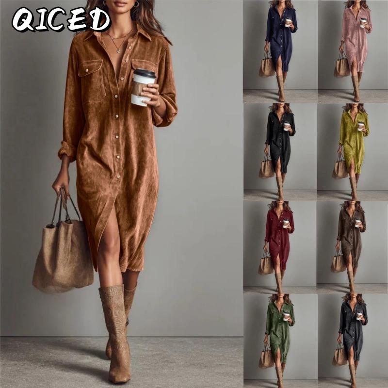 QICED Women's Fashion Casual Solid Color Print Short Sleeve POLO Neck Blouses & Shirts