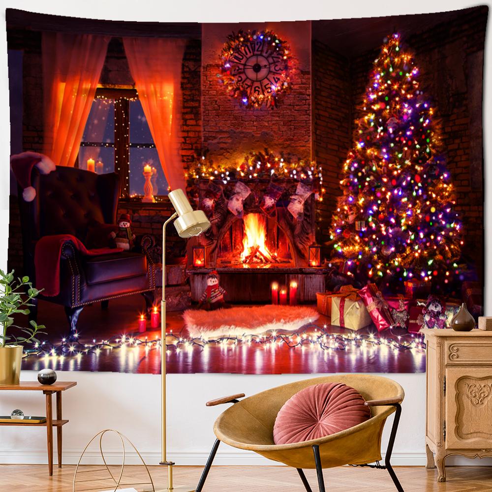 Christmas Tree Fireplace Tapestry Wall Hanging Witchcraft Psychedelic Gift Socks New Year Room Hippie Home Decor