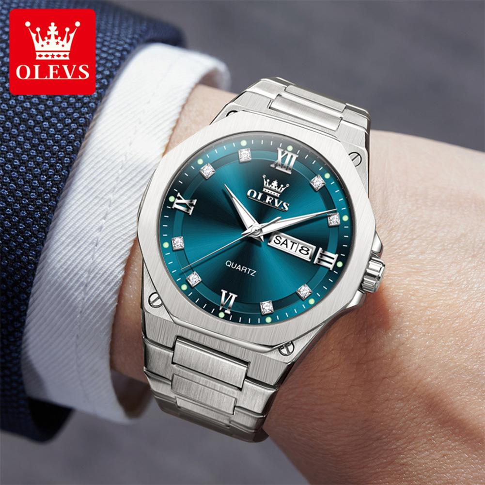 OLEVS Men's Watches Classic Luxury Fine Steel Original Quartz Wristwatch for Man Waterproof Luminous Date Week Trend Fashion New
