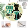 [Cool Cat Lounge Sign] 2D Flat, 2D Flat Metal Sign-The Cool Cat Lounge, Black Cat with Martini Glass Design, Yellow Background with Blue Stars