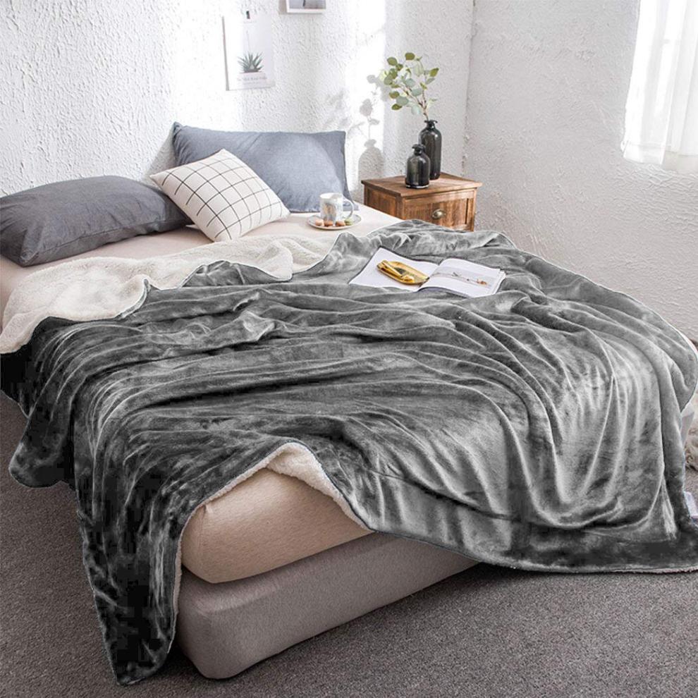 (Super King, Grigio) Coperta Pesante Spessa Copriletto Singolo Doppio King Size-Calda Soffice per Inverni Estremi