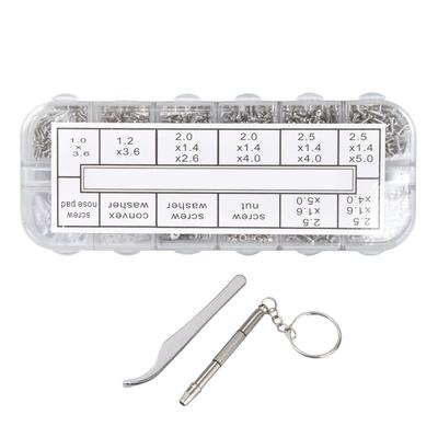 Glasses Repair Kit Eyeglass Screws Set with Nut Screwdriver Tweezer for Cellphone Tablet Watch