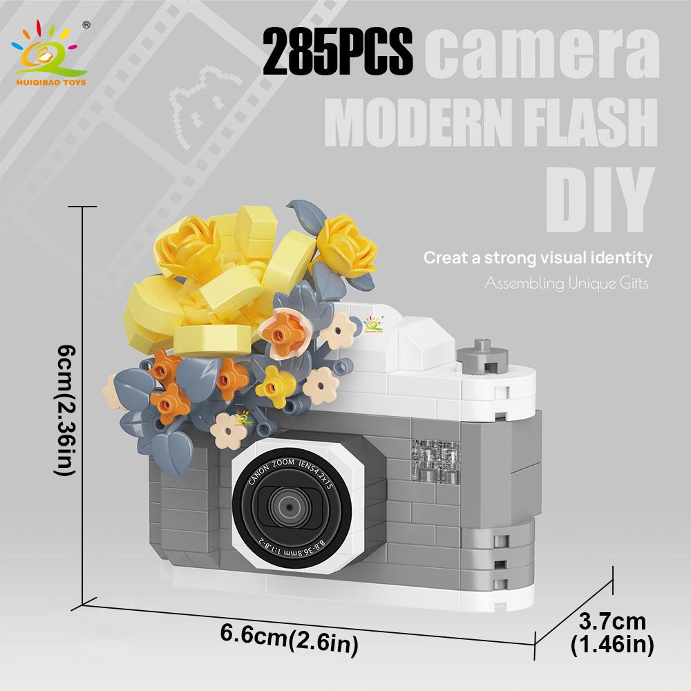 Cute Camera with flower model Micro Building Block Mini Diamond Model Brick Toy for Children Desk Decoration