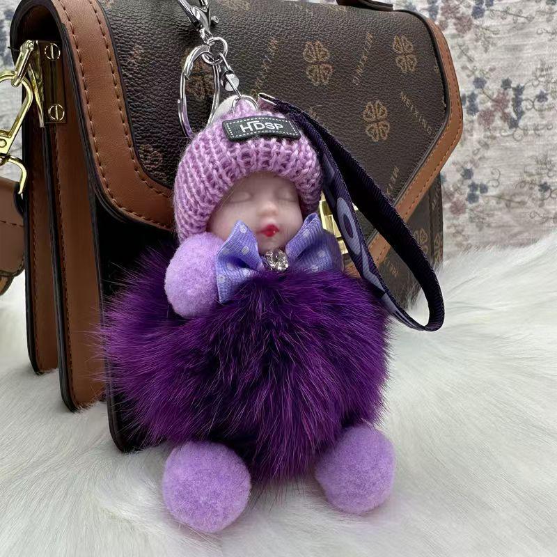 Exquisite Handmade Plush Sleeping Doll Pendant with Faux Mink Fur, Perfect as a Backpack Accessory