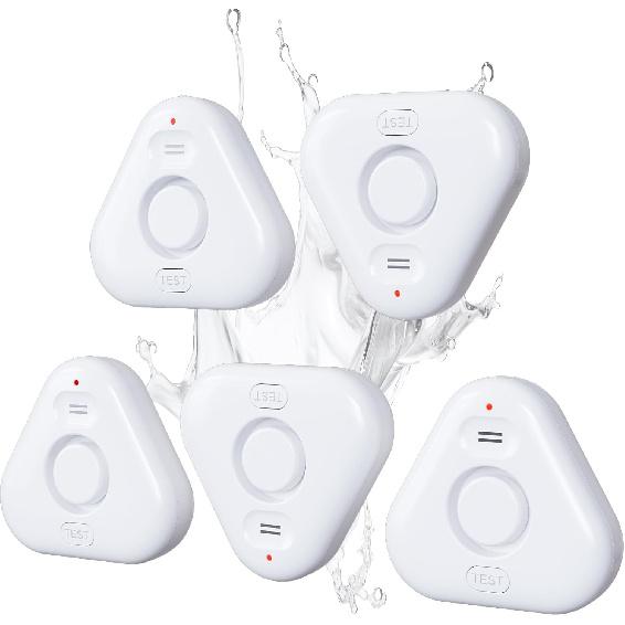 5 Pack Water Leak Detectors for Home, Stechro 4 Levels Adjustable Audio 0-120dB Water Sensor Alarm Leak Detector with Leak and Drip Alert, IP66 Water