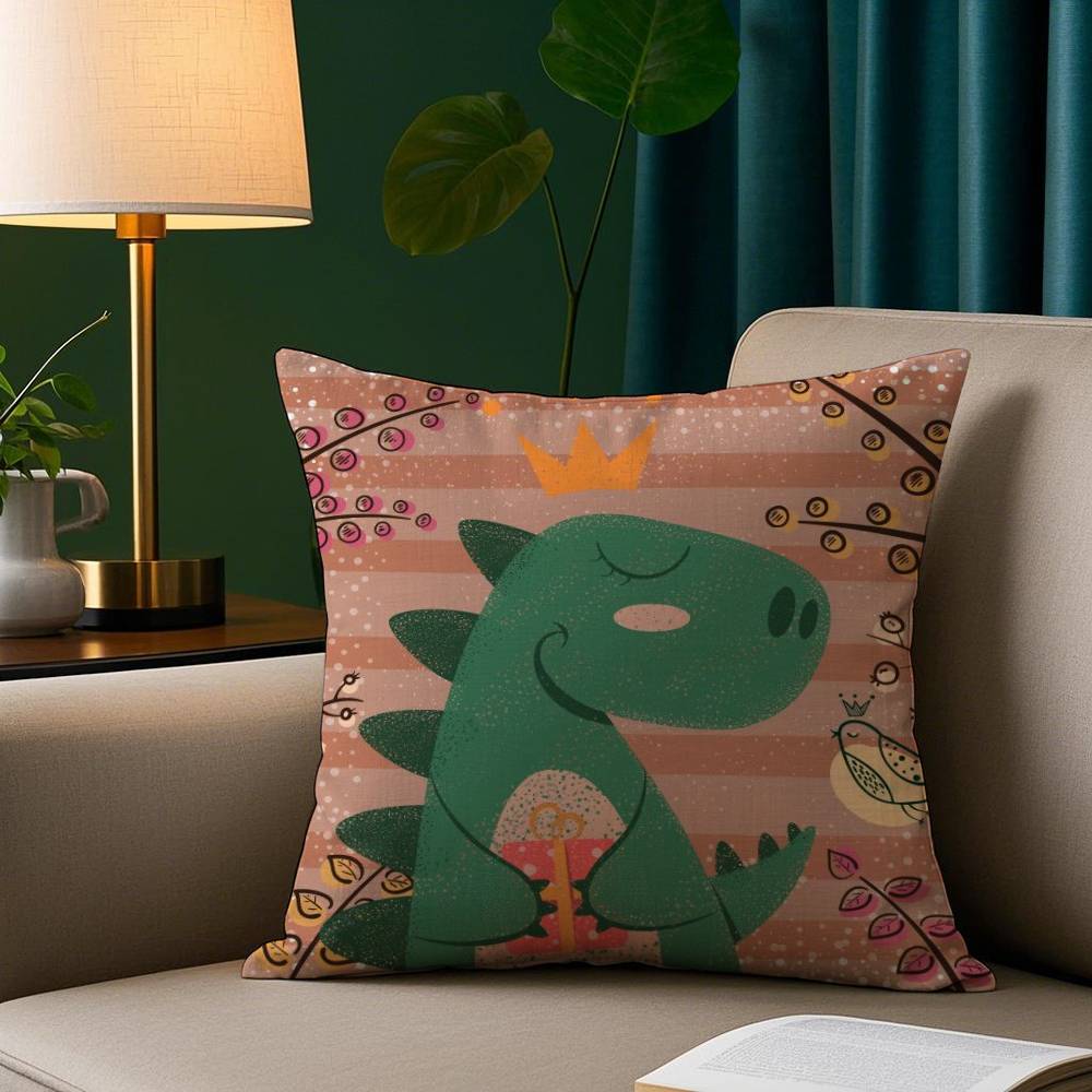 Cute Cartoon Dinosaur Pillow Case Plush Fabric Soft Pillowcase Double Sided Print Sofa Cushion Cover Throw