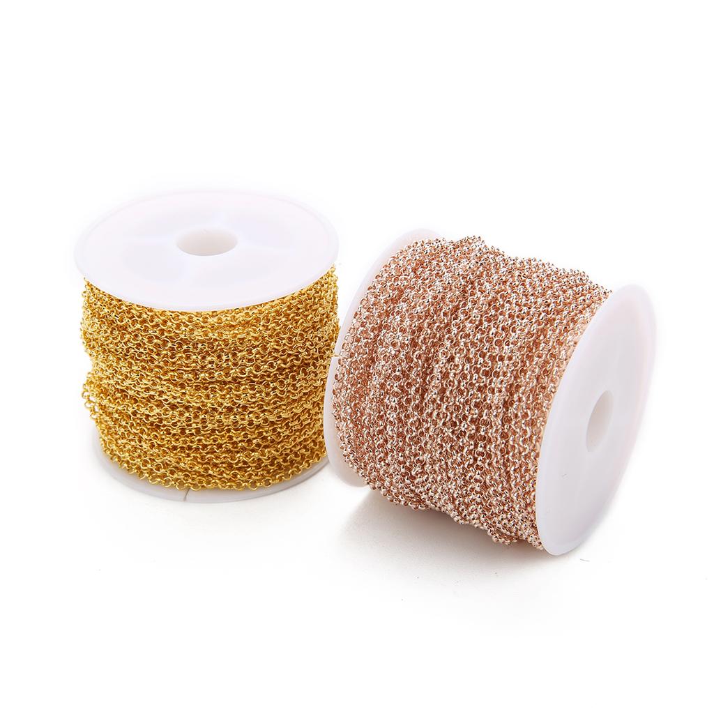 10 Yard 2/3mm Metal Iron Rolo O Link Chains Bulk Chain Gold Color for Diy Bracelet Necklaces Making Findings Wholesale