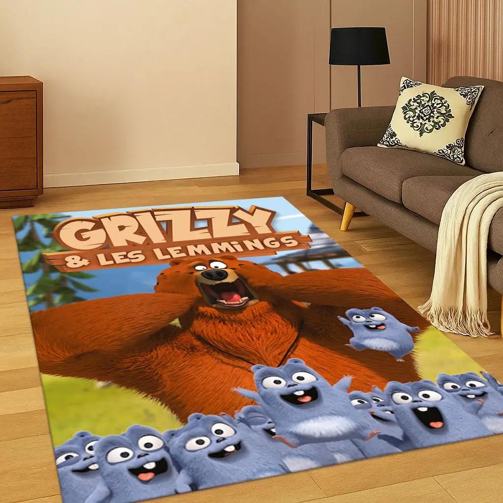 3D Grizzy and The Lemmings Cartoon Carpet Rug for Bedroom Living Room Sofa Home Decor,kids Game Area Rug Non-slip Floor Mat Gift