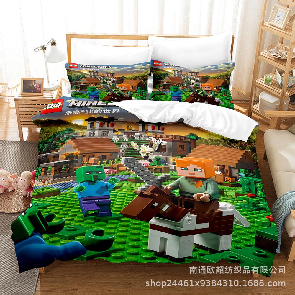 Ebey Minecraft Three-Piece Sandbox Game Digital Printing Kit 1.5M Bedding Quilt Cover