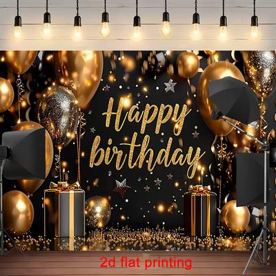 2D Luxury Black Golden Confetti Birthday Photography Background Cloth