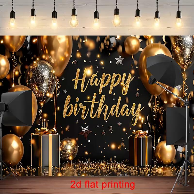 2D Luxury Black Golden Confetti Birthday Photography Background Cloth