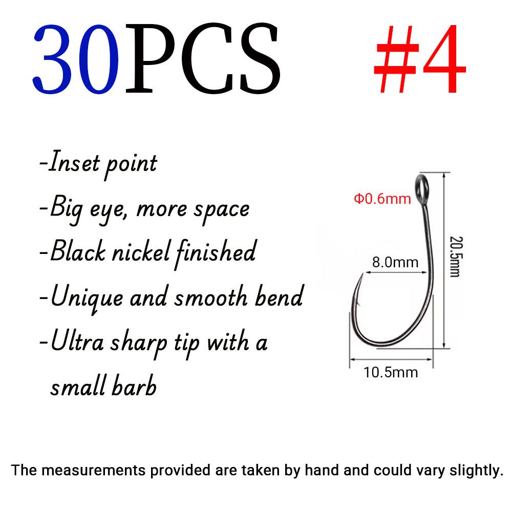 

30 шт. Крючки для рыбалки с большим ушком из высокоуглеродистой стали с бородкой, крючки для приманок для нахлыстовой ловли, блесны, стримерные крючки с трубкой