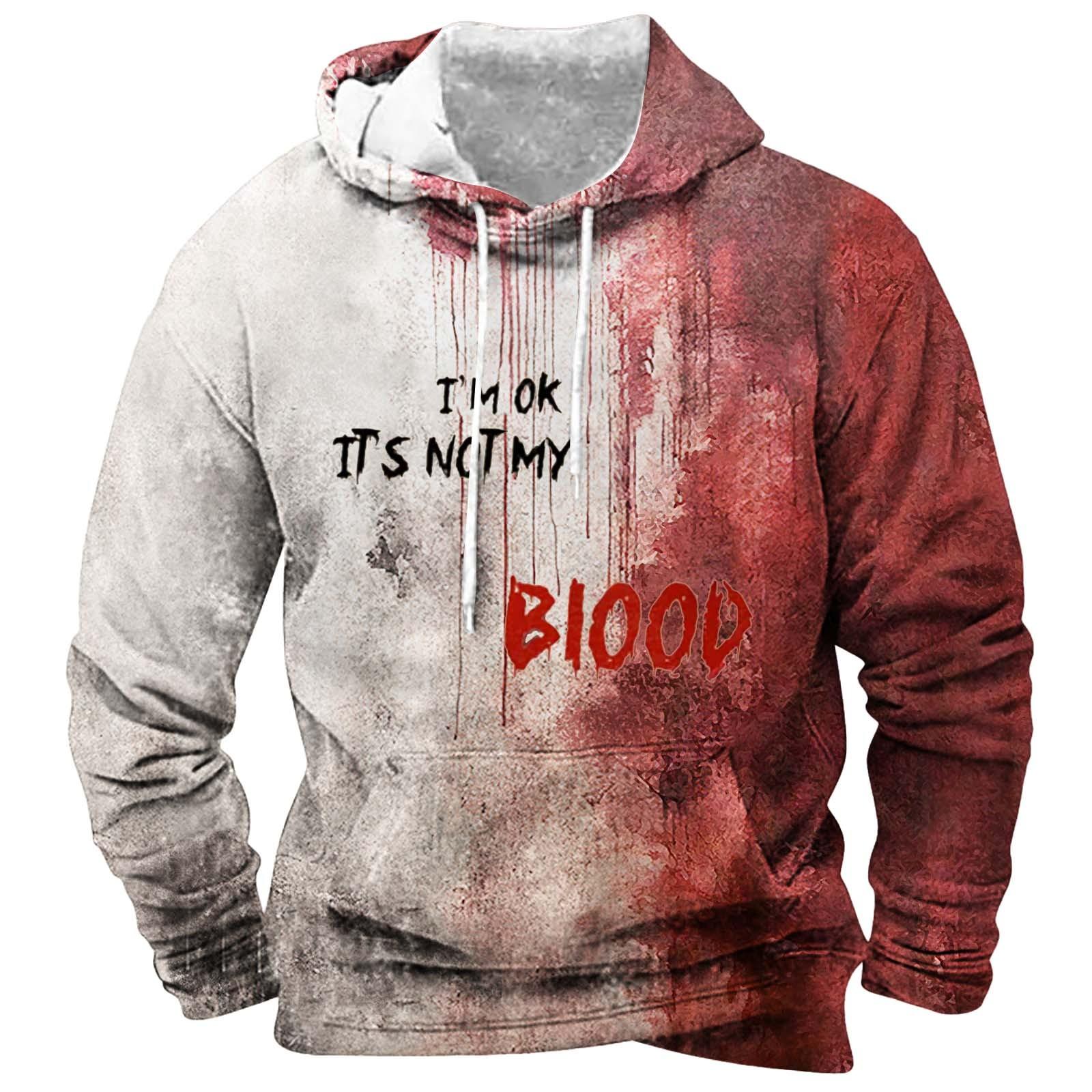 

2024 New Fashion Men/Womens Halloween Funny Printed Casual Hoodies Horror Bloody Hoodie Tops Cool Bloodstain Hooded Sweatshirt XL